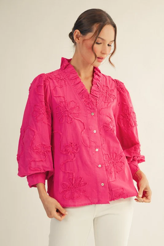 Madeline Button Down 3d Floral Top - Image 14