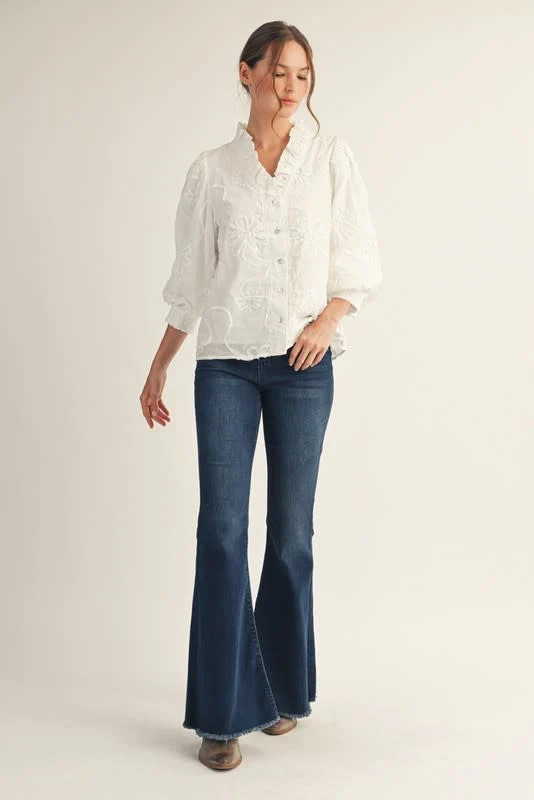 Madeline Button Down 3d Floral Top - Image 4
