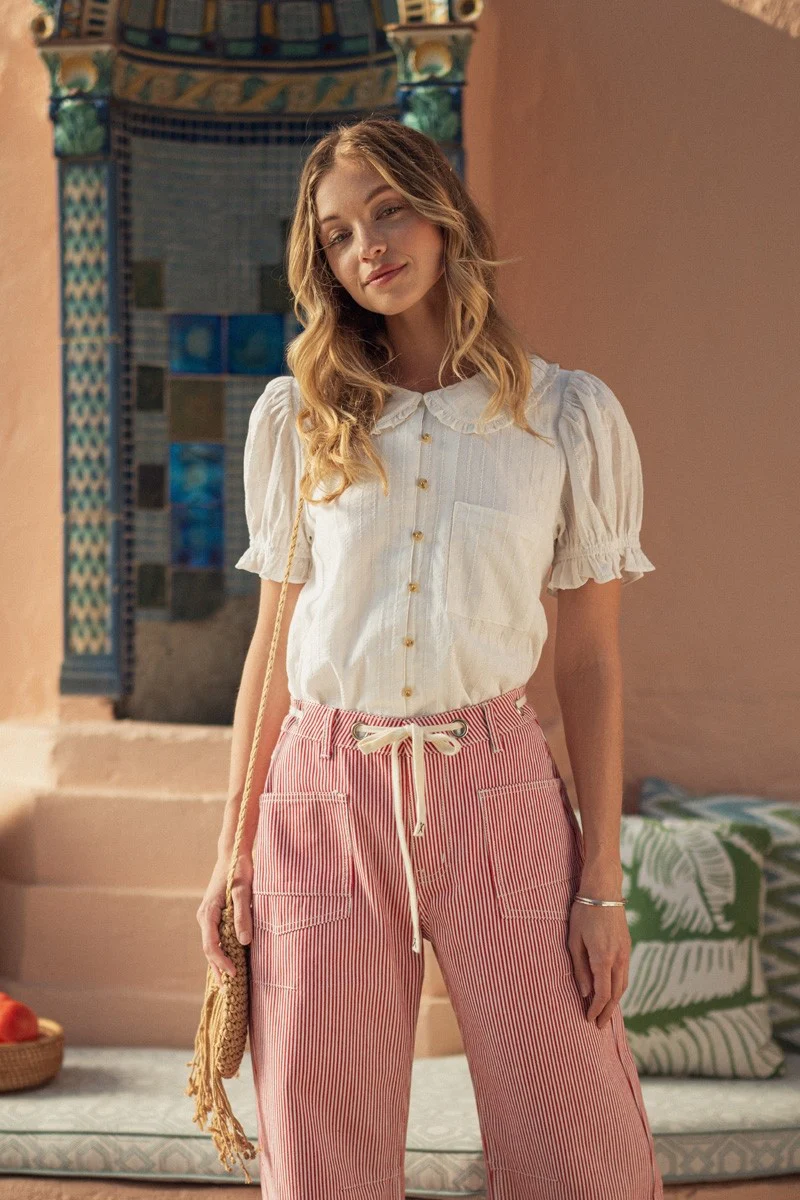 Madeline Peter Pan Collared Button Down Lovely Top - Image 5