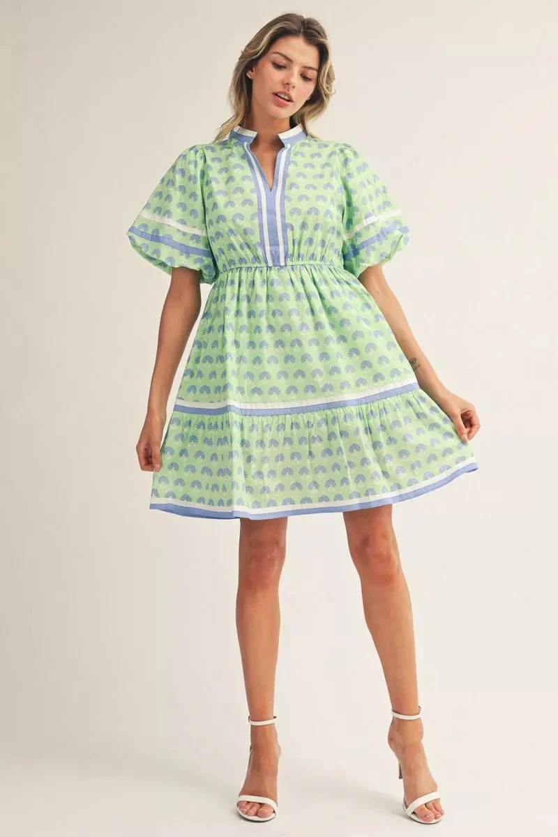 Madeline Short Puff Sleeves Boho Floral Print Lovely Dress - Image 4