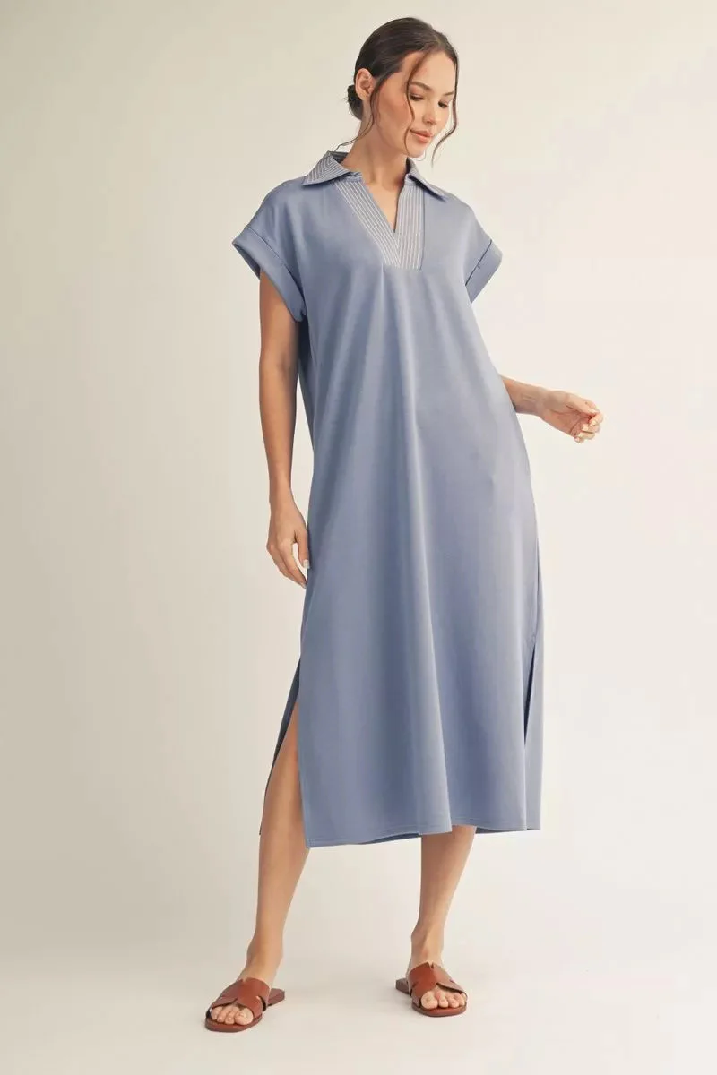 Madelyn Short Drop Shoulder Solid Midi Dress - Image 4