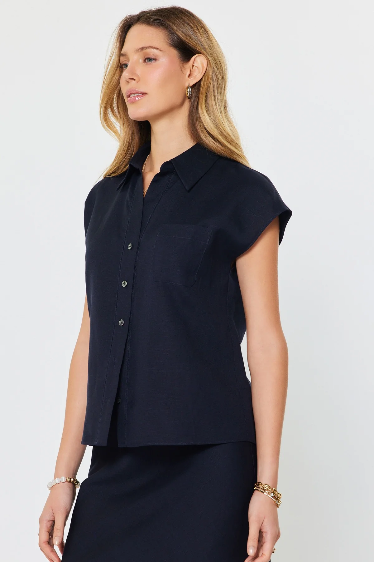 Madison Cap-Sleeve Button Down Blouse - Image 2