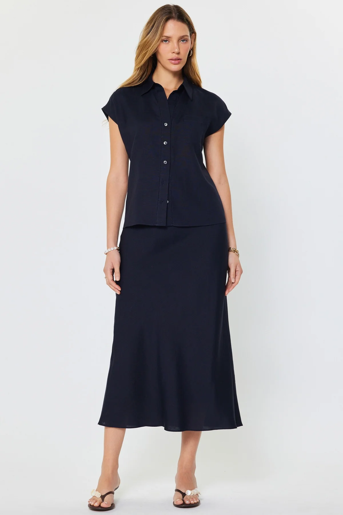Madison Cap-Sleeve Button Down Blouse - Image 7