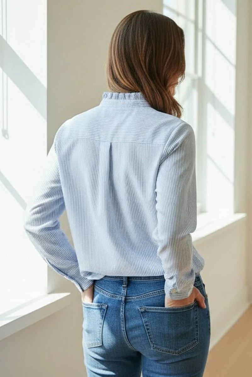 Madison Frill Neck Pinstriped Shirt - Image 3