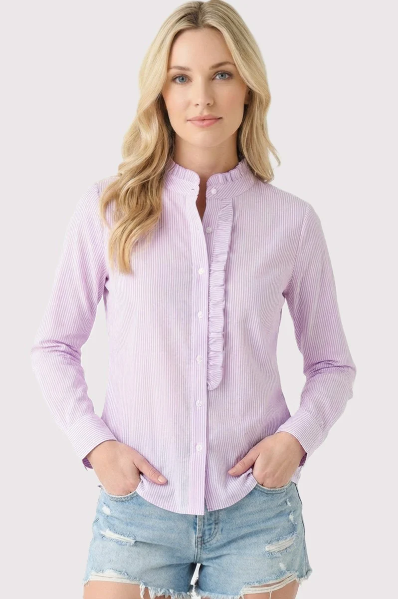 Madison Frill Neck Pinstriped Shirt - Image 9