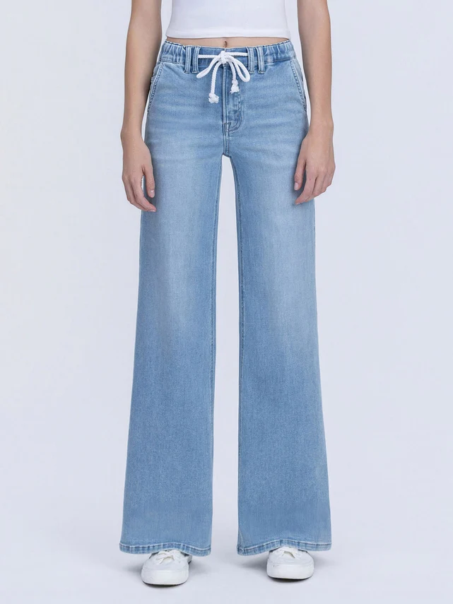 Maggie High Rise Elastic Waistband with Drawstring Wide Leg Jeans - Image 8