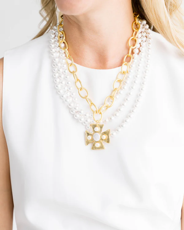 Maltese Cross Multi-Strand Pearl Necklace - Image 2