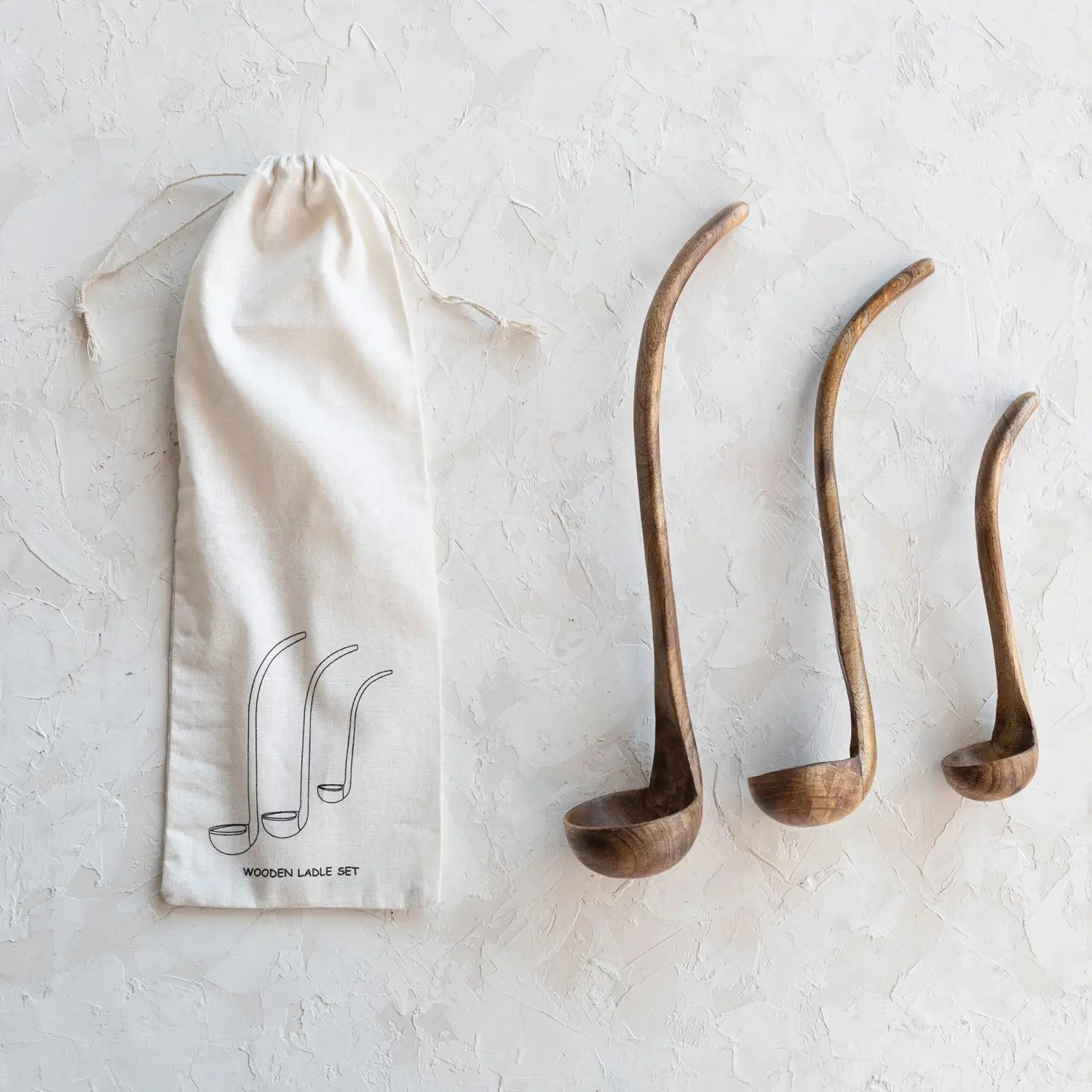 Mango Wood Ladles in Drawstring Bag - Sold as Set - Image 2