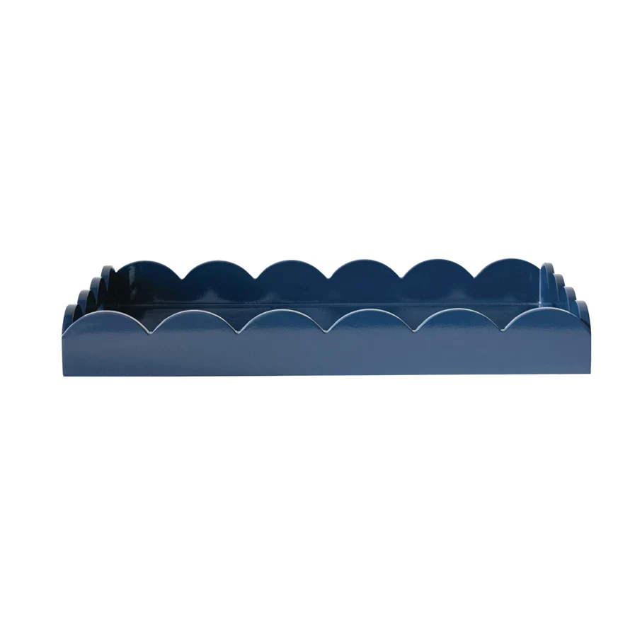 MDF Lacquered Scalloped Tray w/ Handles - Navy