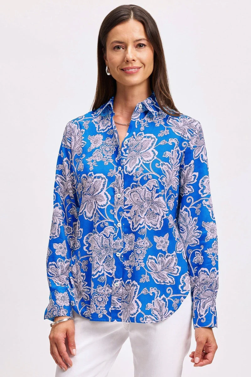 Meghan No Iron Woodblock Floral Long Sleeve Shirt - Image 6