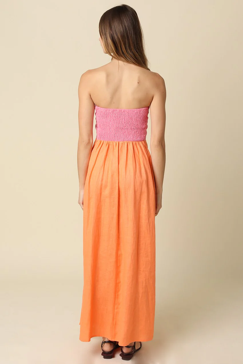Mei Contrast Strapless Linen Maxi Dress - Image 3