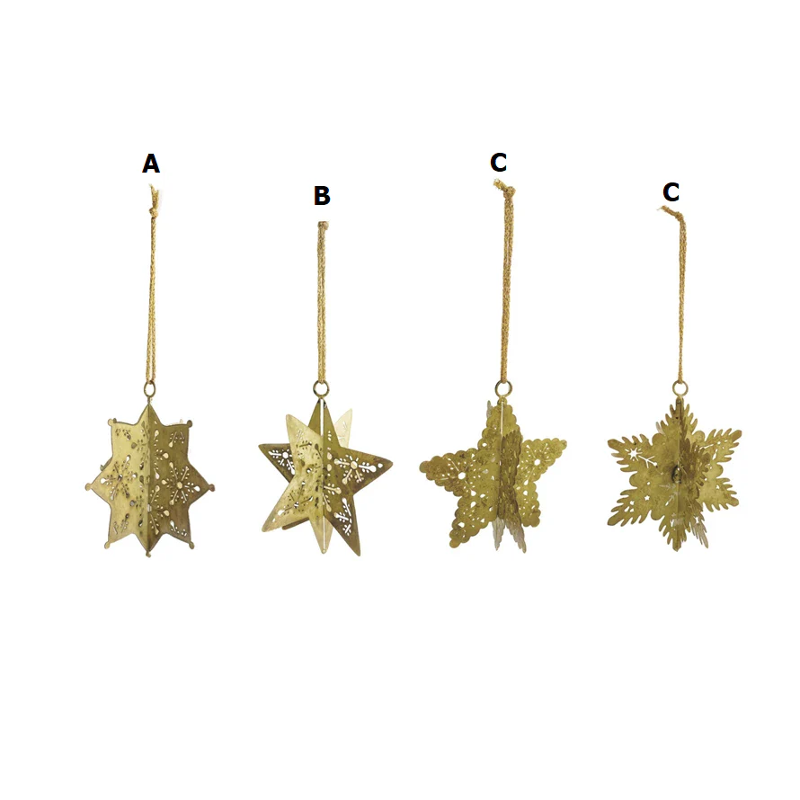 Metal 3D Snowflake Ornament With Cut-Outs, Antique Gold Finish