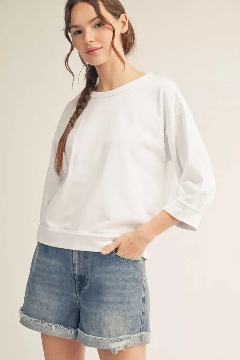 Millie ¾ Sleeves Washed Fabric Casual Top