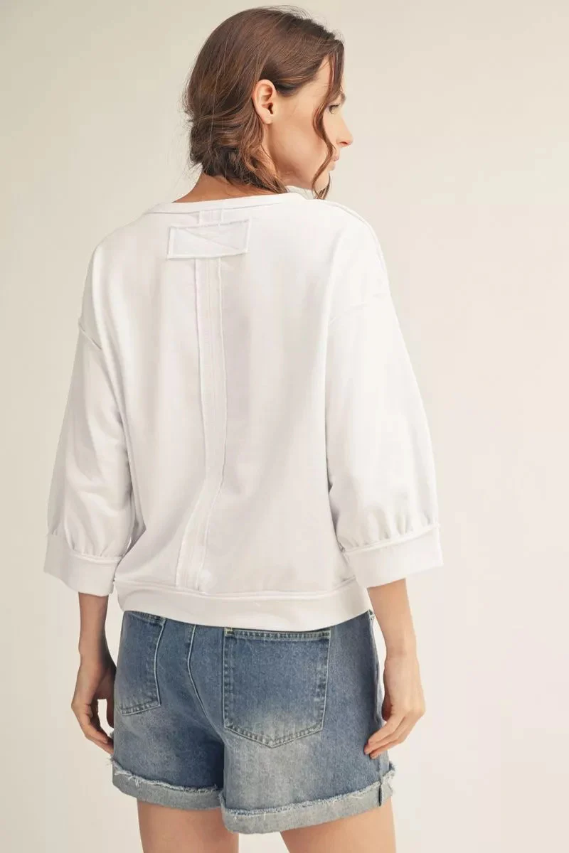 Millie ¾ Sleeves Washed Fabric Casual Top - Image 2