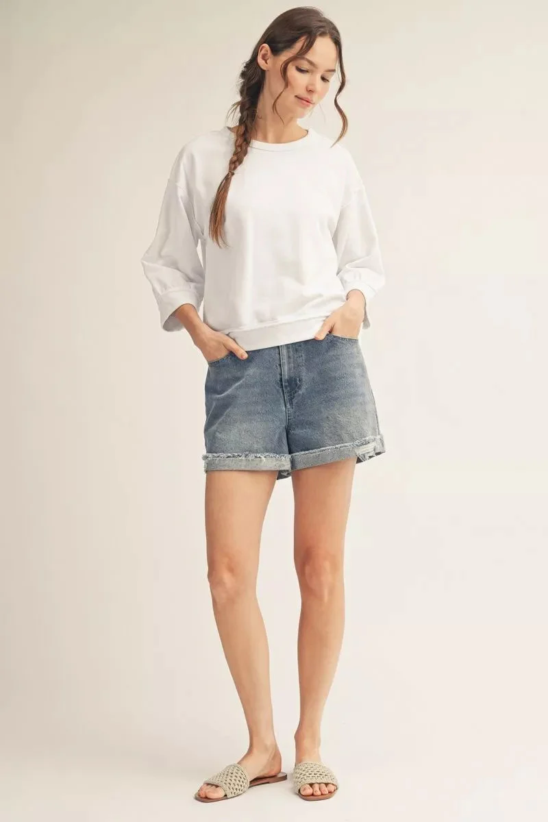 Millie ¾ Sleeves Washed Fabric Casual Top - Image 4