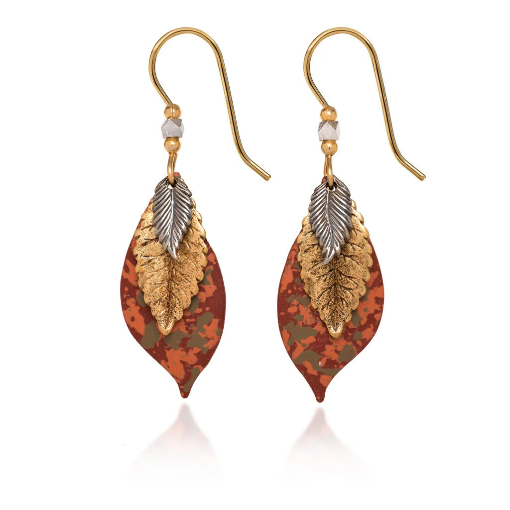 Mixed Metal Layered Leaves Earrings