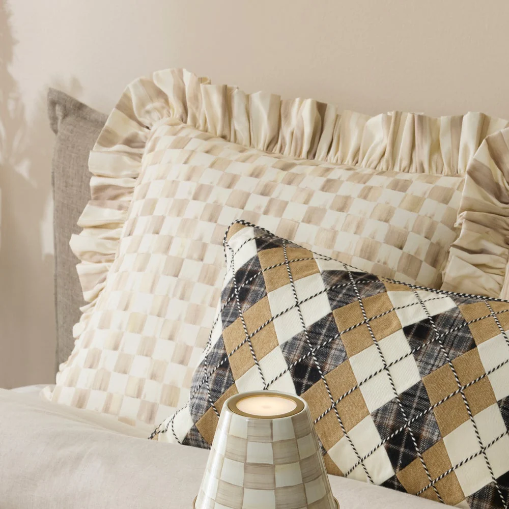 Mocha Check Throw Pillow with Ruffle - Image 6