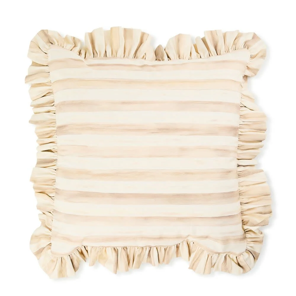 Mocha Stripe Throw Pillow with Ruffle