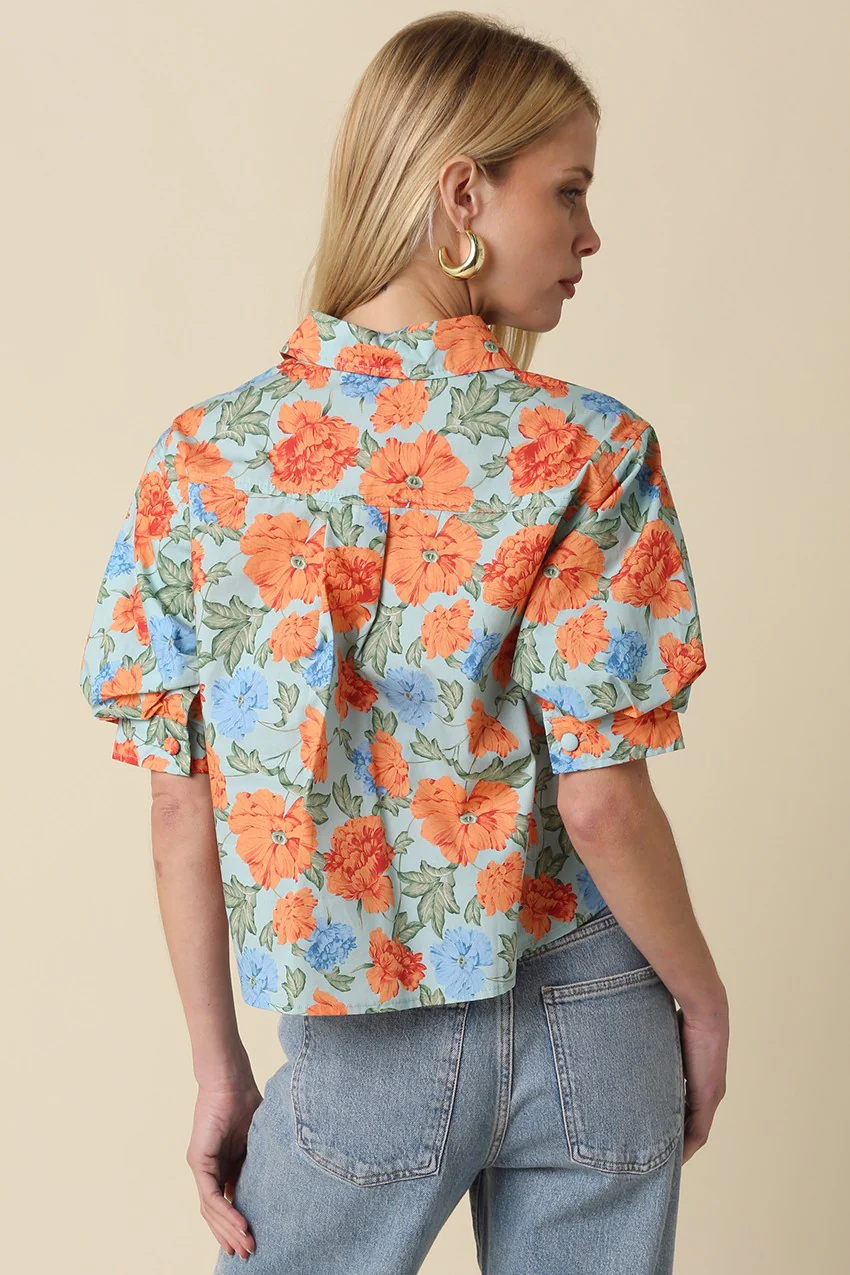 Mollie Floral Puff-sleeve Button Top - Image 3