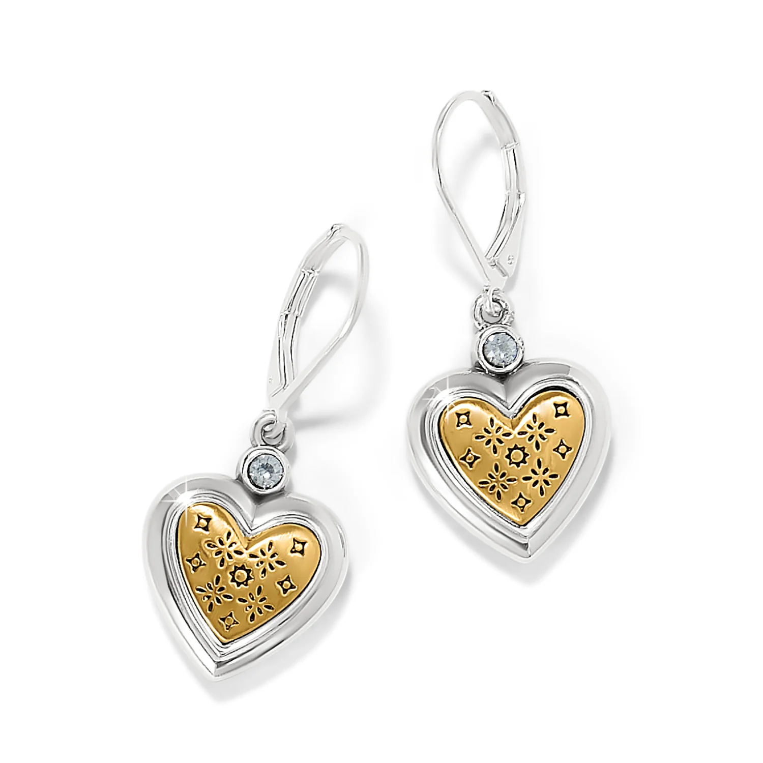 Mosaic Heart Two Tone Leverback Earrings - Image 4