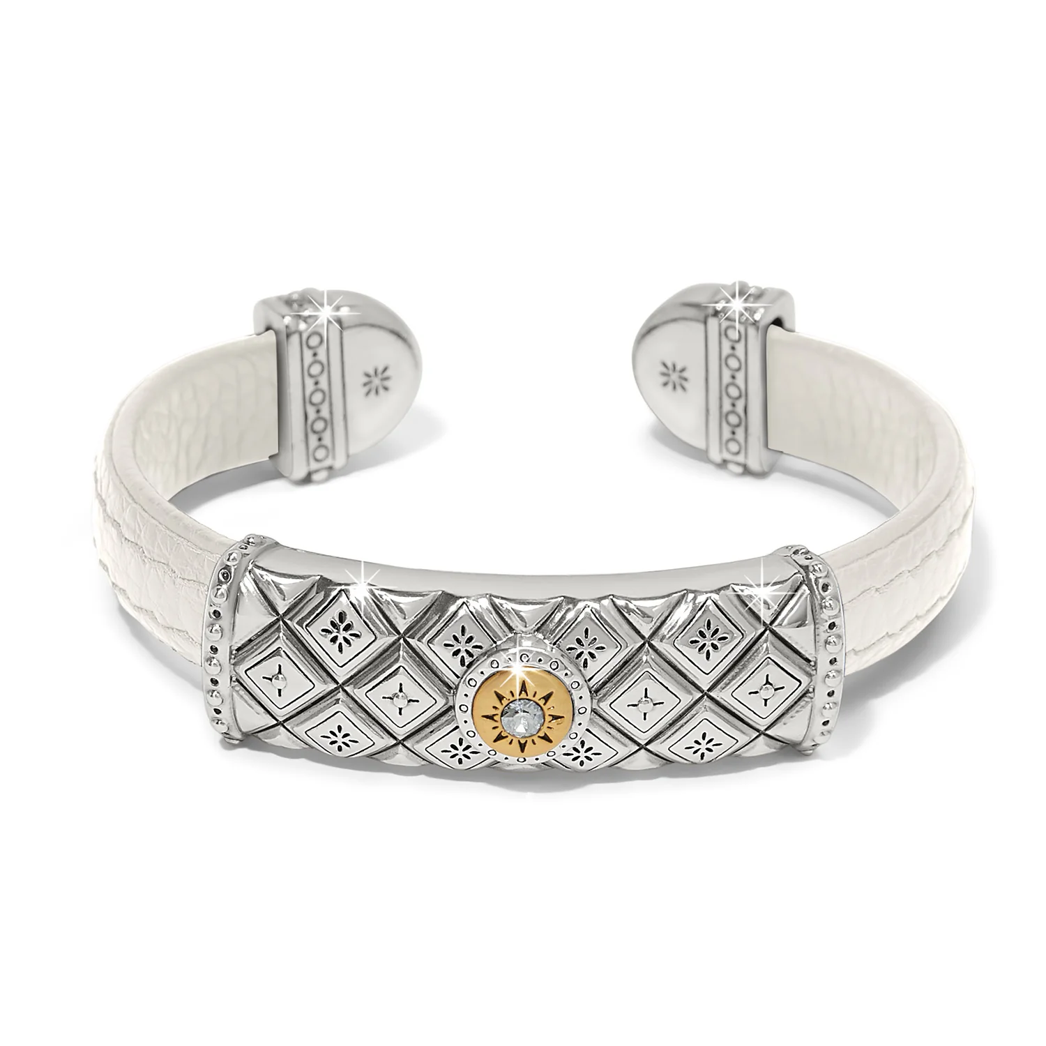 Mosaic Two Tone Leather Bar Cuff Bracelet - Image 6