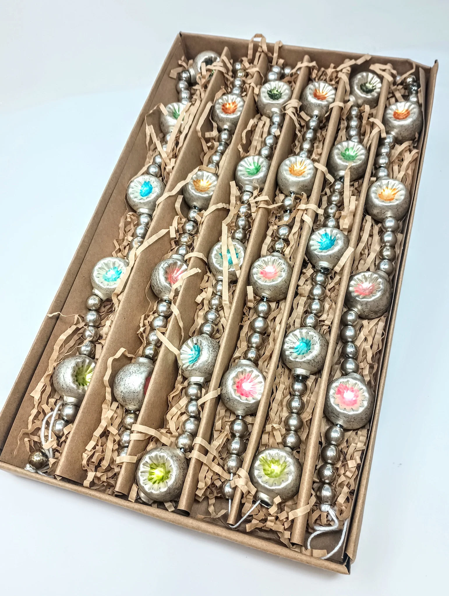 Multi-color Glass Bead Garland in Kraft Box - Brushed Gold Finish