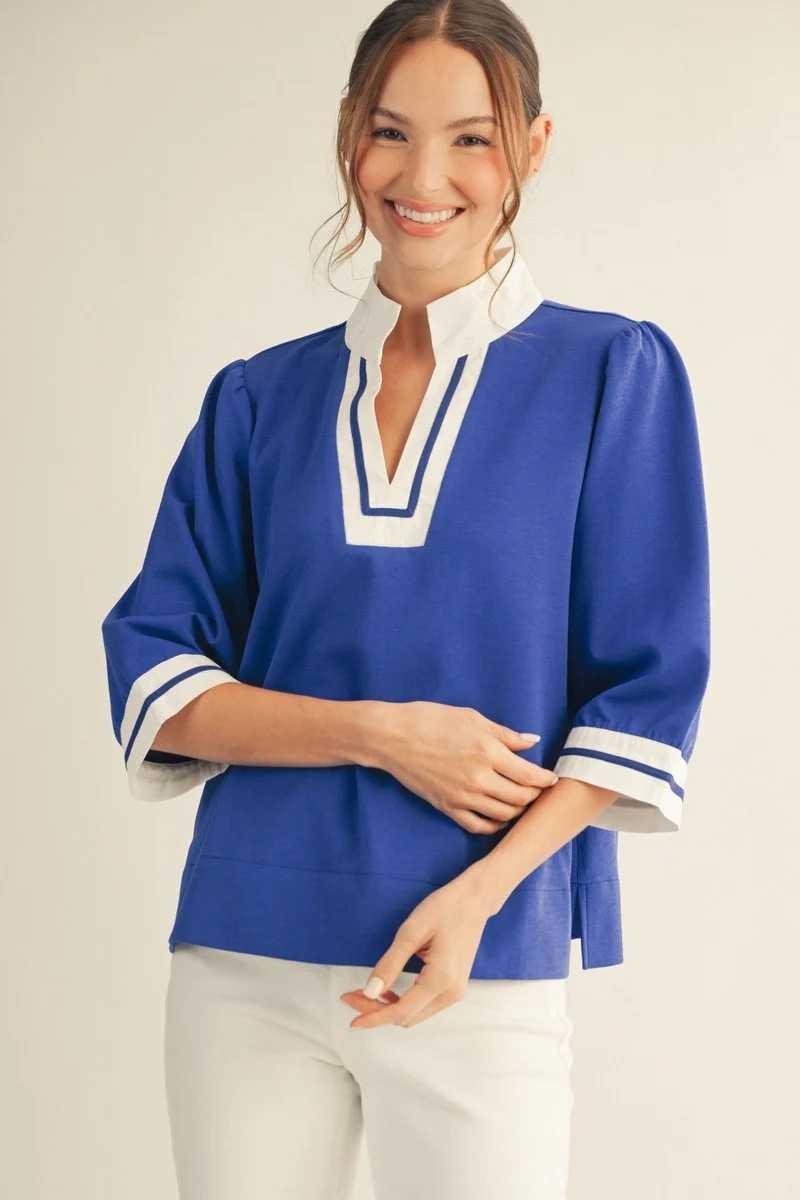 Nana Color Contrast Accent Standing Neck Solid Top - Image 3