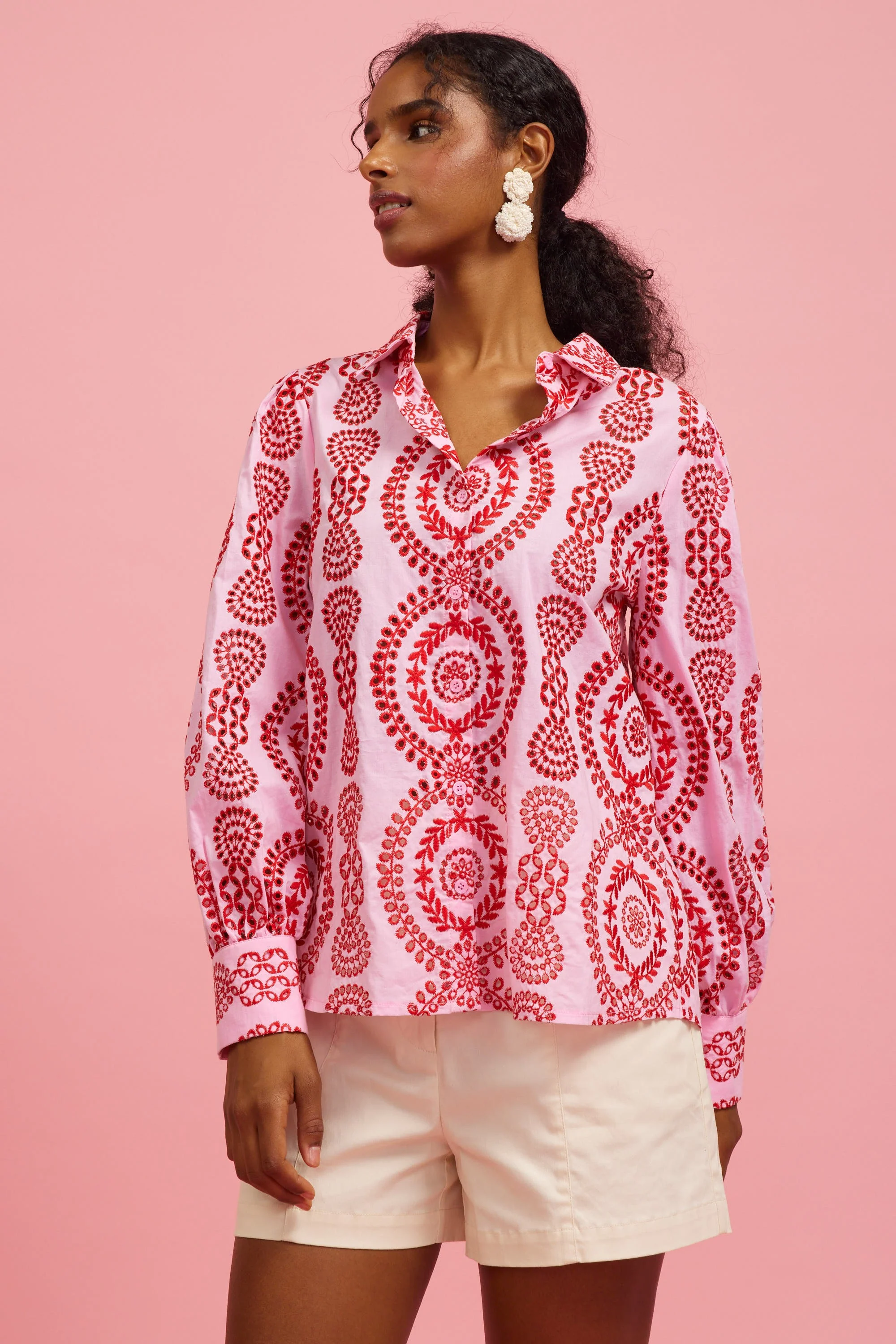 Naomi Eyelet Embroidered Long Sleeve Button Down Shirt - Image 8