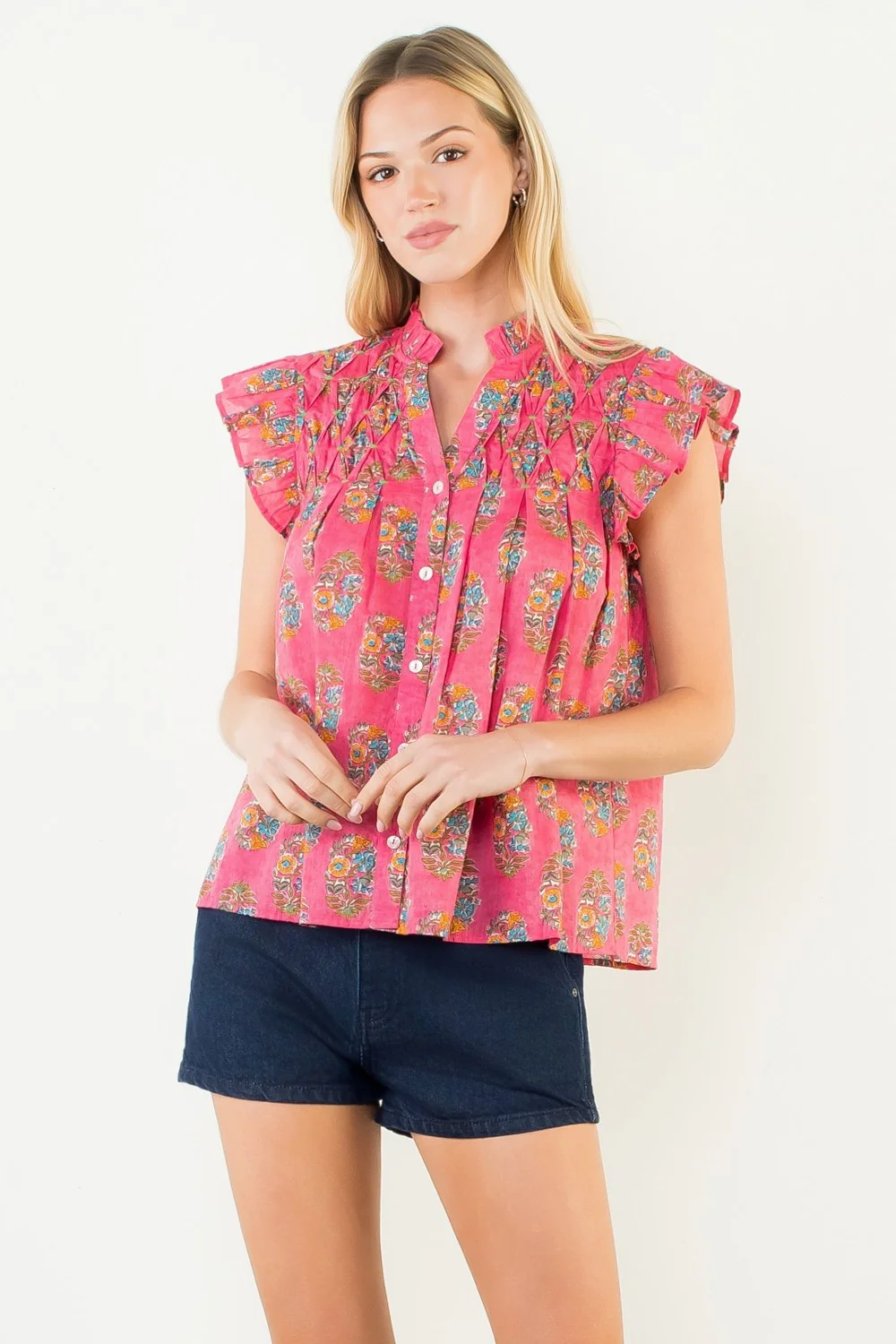 Natalie Flutter Sleeve Floral Pattern Top - Image 11