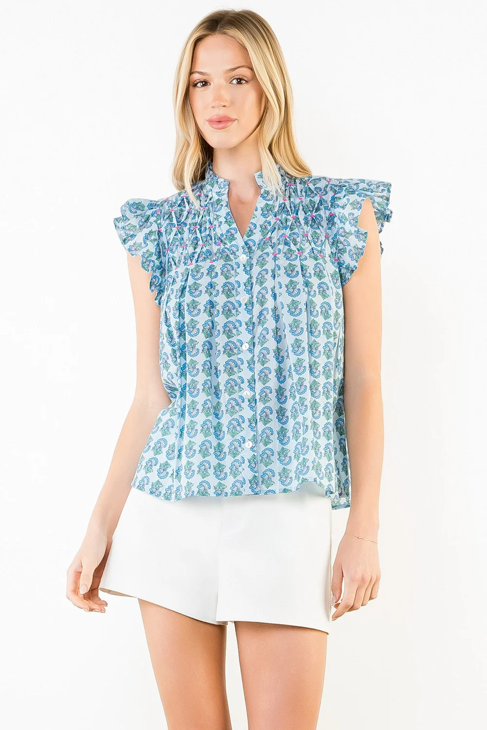 Natalie Flutter Sleeve Floral Pattern Top - Image 3