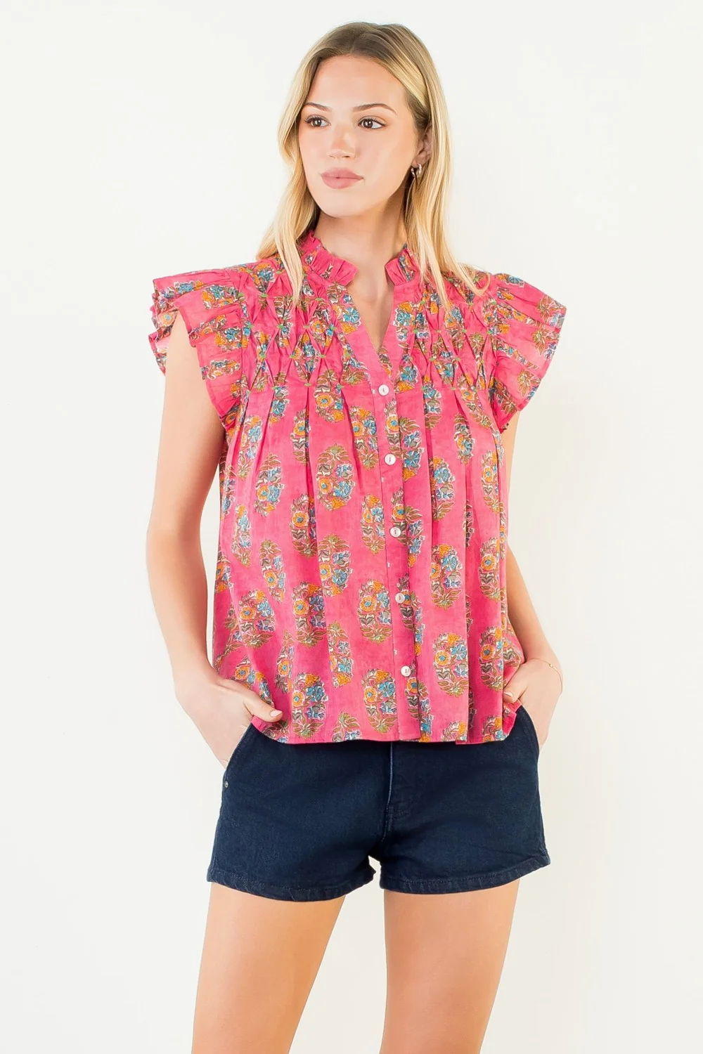 Natalie Flutter Sleeve Floral Pattern Top - Image 4