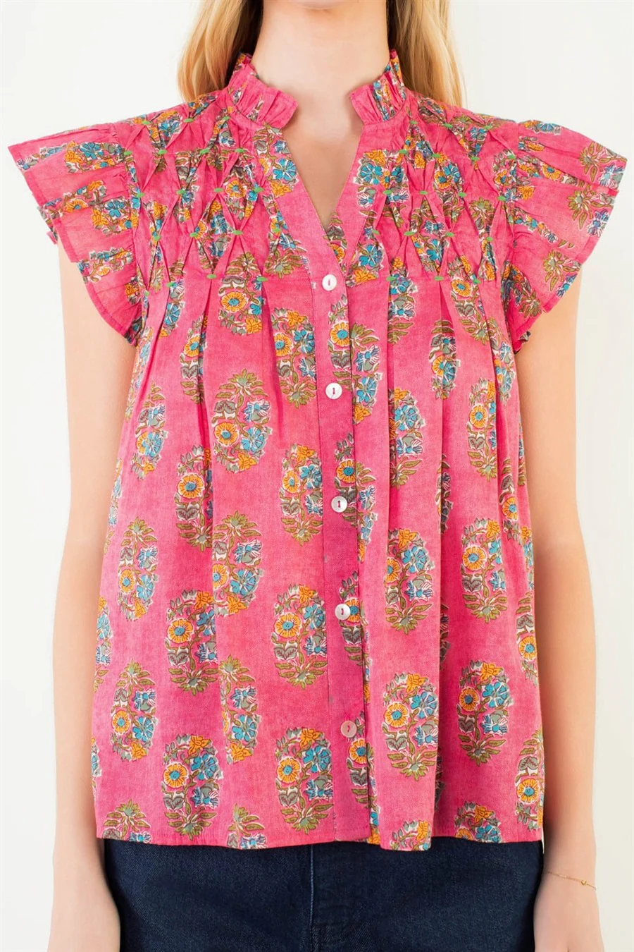 Natalie Flutter Sleeve Floral Pattern Top - Image 7