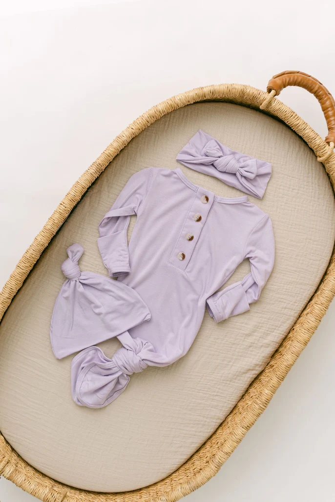 Newborn Knotted Baby Gown Headband & Hat Set - Image 8