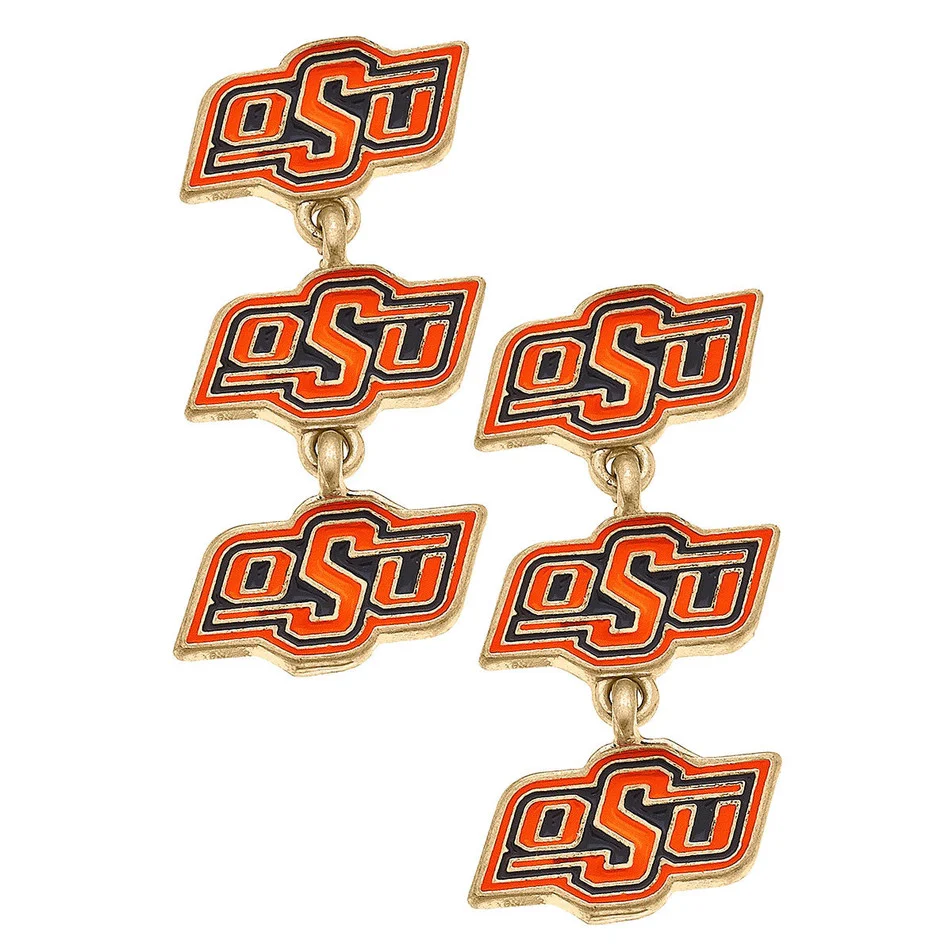 Oklahoma State Cowboys Triple Drop Enamel Earrings in Orange - Image 3