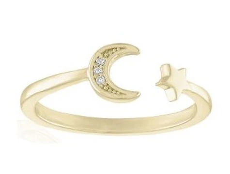Open CZ Moon & Star Gold Layers Ring - Image 5