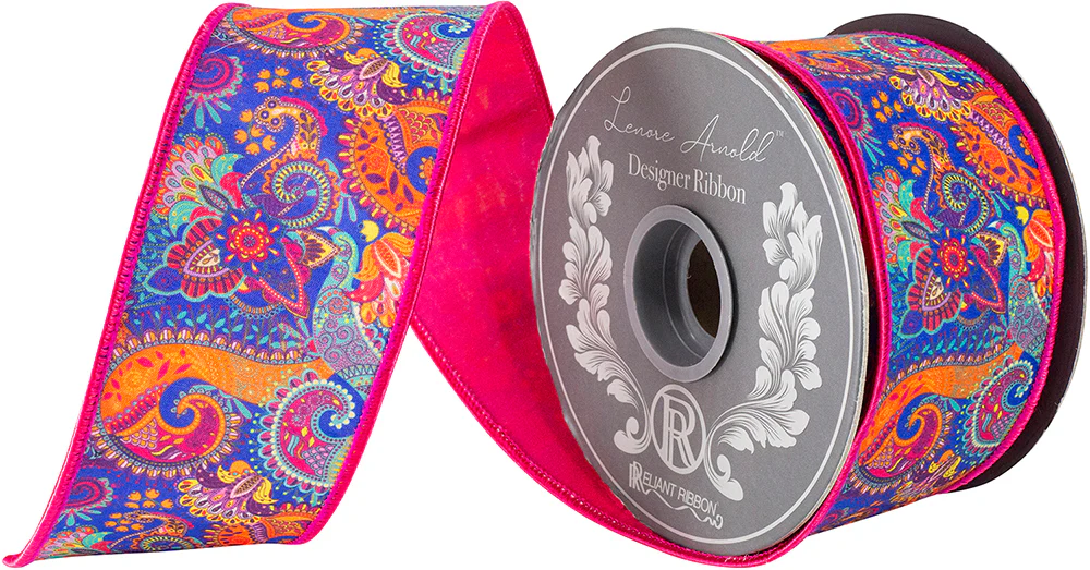 Paisley Fuchsia Deluxe Wired Edge Ribbon