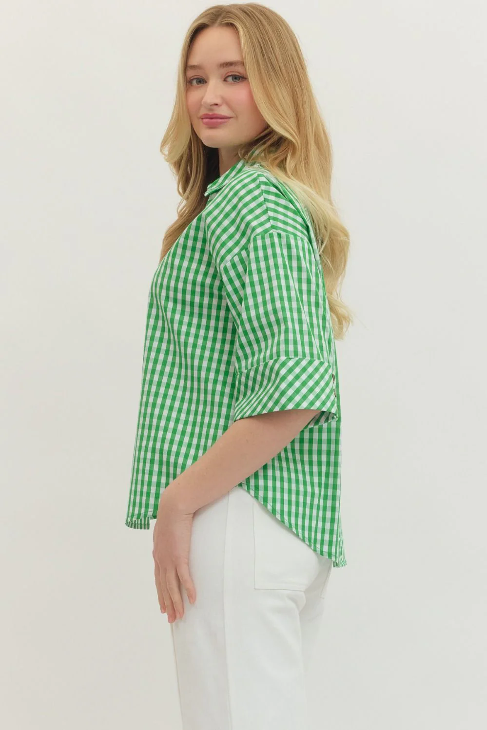 Pamela Gingham Print ¾ Sleeve Top - Image 8