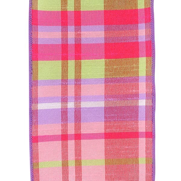 Pastel Dupioni Plaid Bright Wired Edge Rd, Multi, 4 Inch, 10 Yards