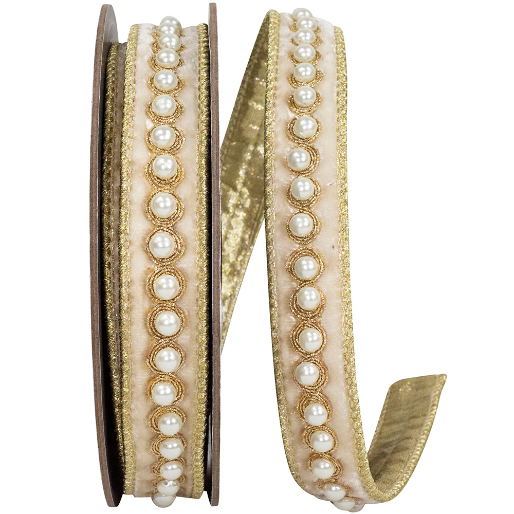 Pearl Edging Plush Velvet Deluxe Splendor Metallic Backed Wired Edge Ribbon