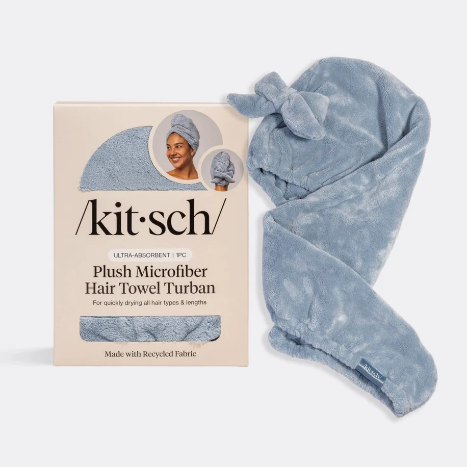 Plush Microfiber Hair Towel Turban with Bow - Coastal Blue - Image 4
