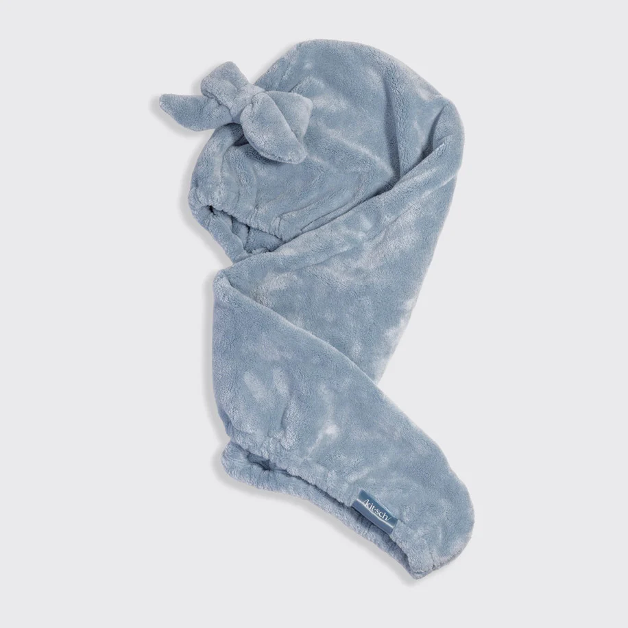 Plush Microfiber Hair Towel Turban with Bow - Coastal Blue - Image 5