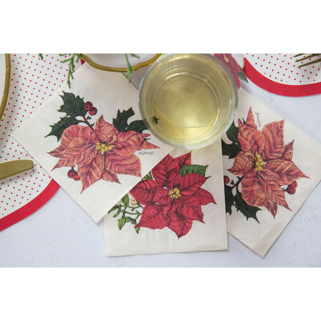 Poinsettia Cocktail Napkin - Image 2