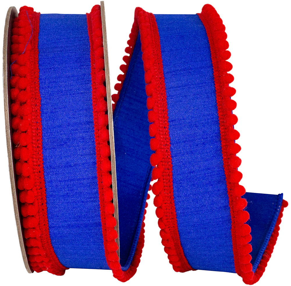 Pom Pom Mini Edge Trimming Dupioni Deluxe Wired Edge Ribbon - Image 2