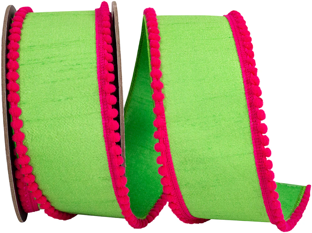Pom Pom Mini Edge Trimming Dupioni Deluxe Wired Edge Ribbon - Image 3