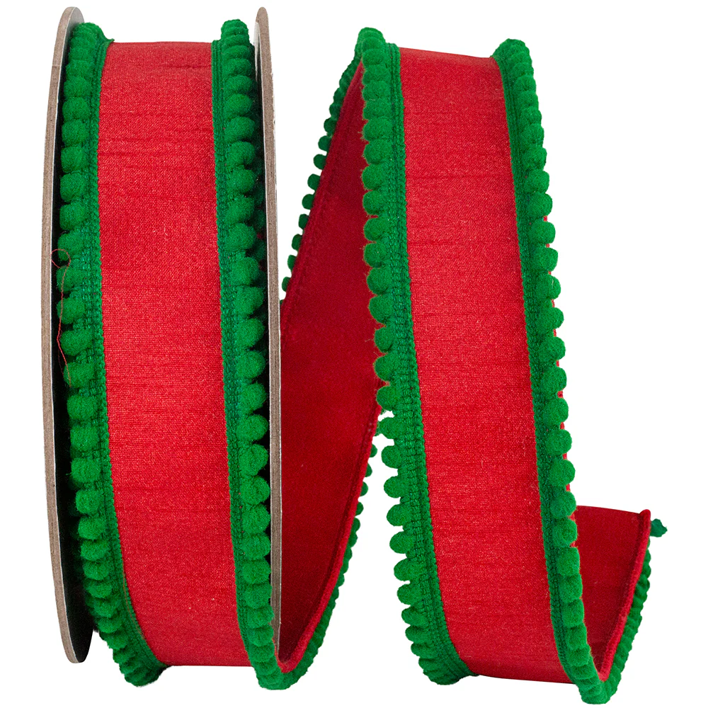 Pom Pom Mini Edge Trimming Dupioni Deluxe Wired Edge Ribbon