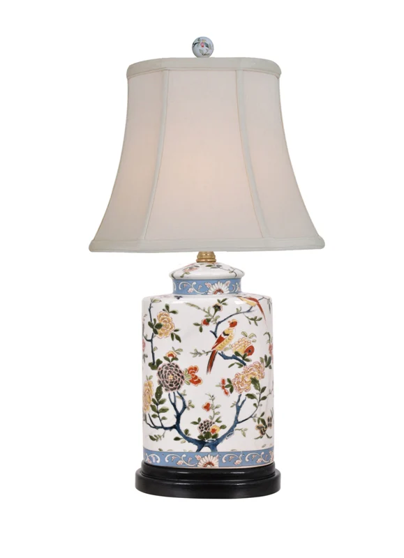 Porcelain European Floral Oval Urn Lamp