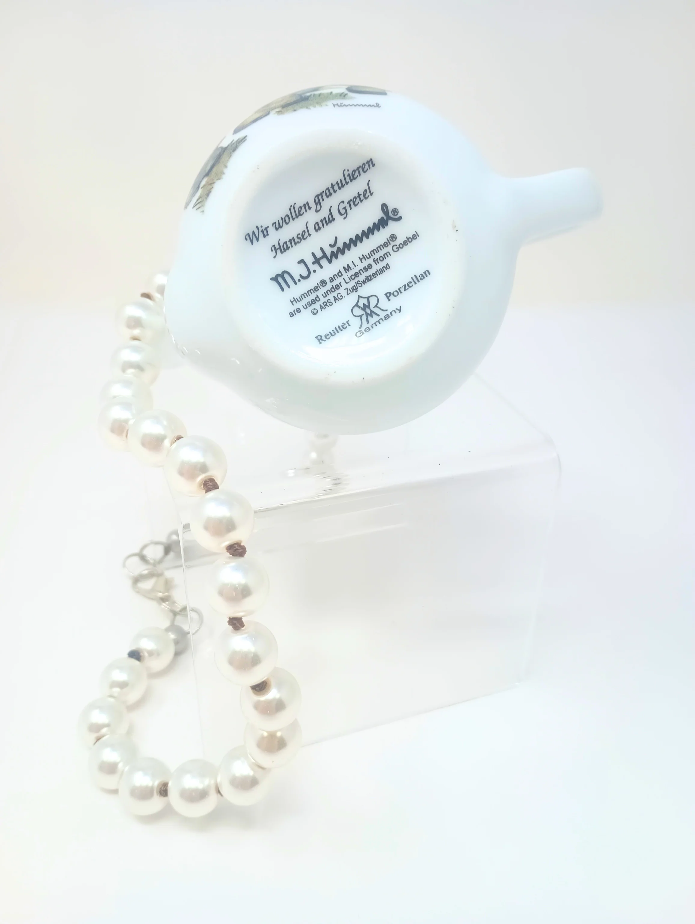 Porcelain Teapot Charm with M.I. Hummel Artwork on Fashion Pearl Necklace - Image 3