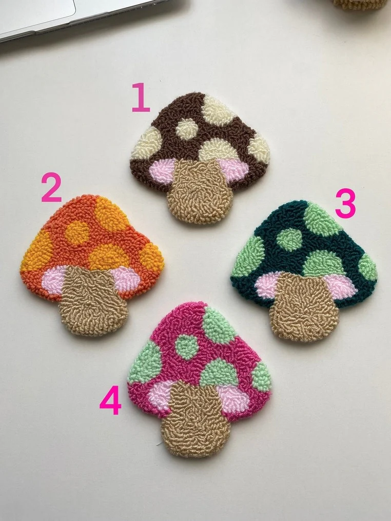 Punch Needle Coasters, Colorful Mushroom Coasters - Image 4
