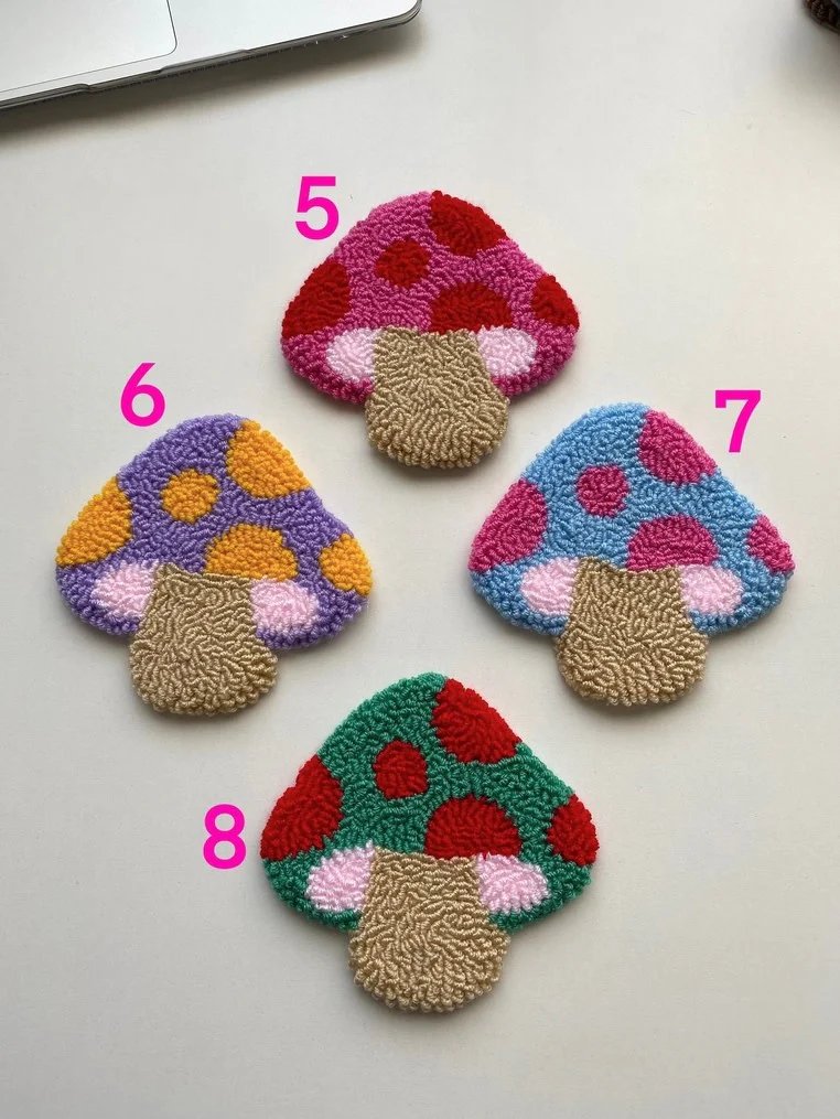 Punch Needle Coasters, Colorful Mushroom Coasters - Image 5