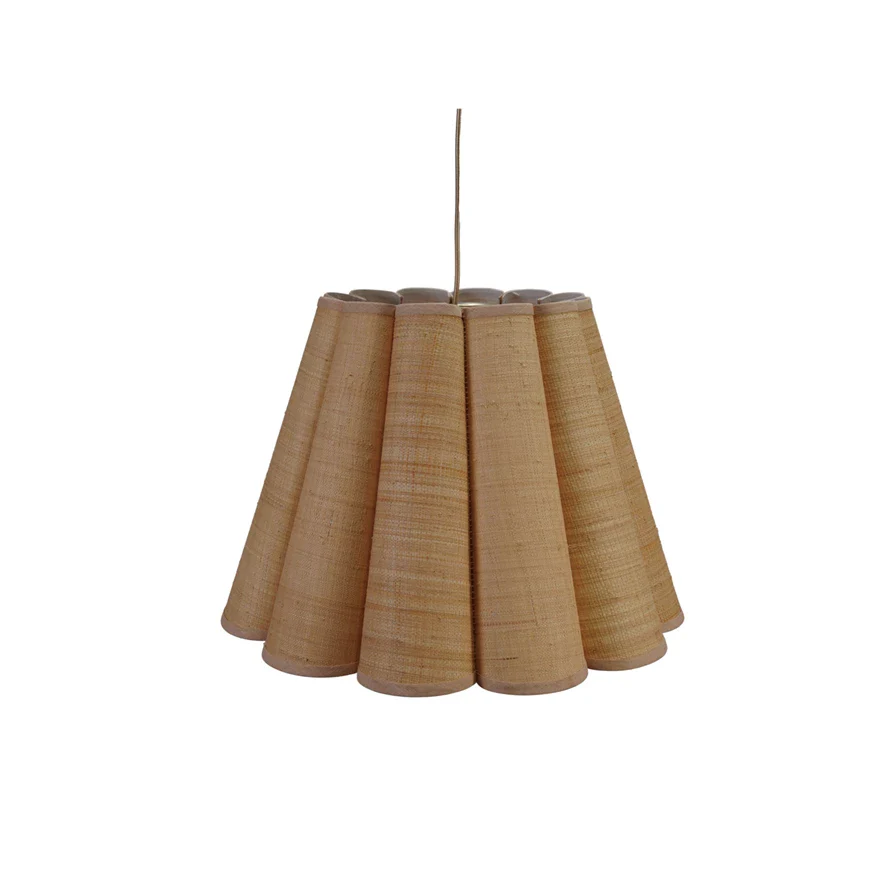 Raffia Scalloped Pendant Lamp With Linen Trim